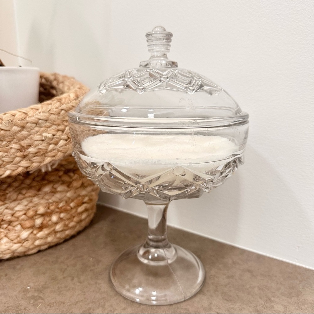 Vintage Large Pressed Glass Decorative Candy Dish & Lid Candle Making Home Decor
